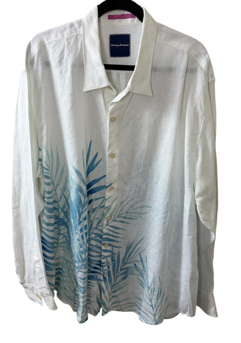 Tommy Bahama White Linen Shirt XXL 2XL Linen Palm Hawaiian Resort Vacation